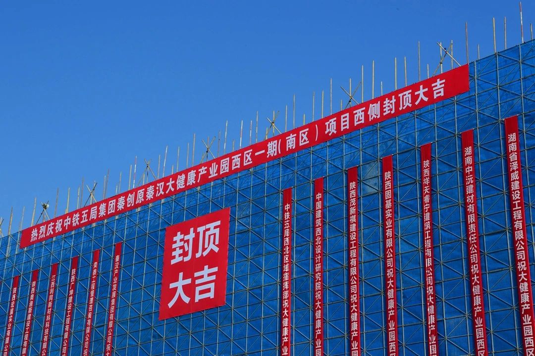 秦汉大健康产业园西区一期8栋厂房主体封顶